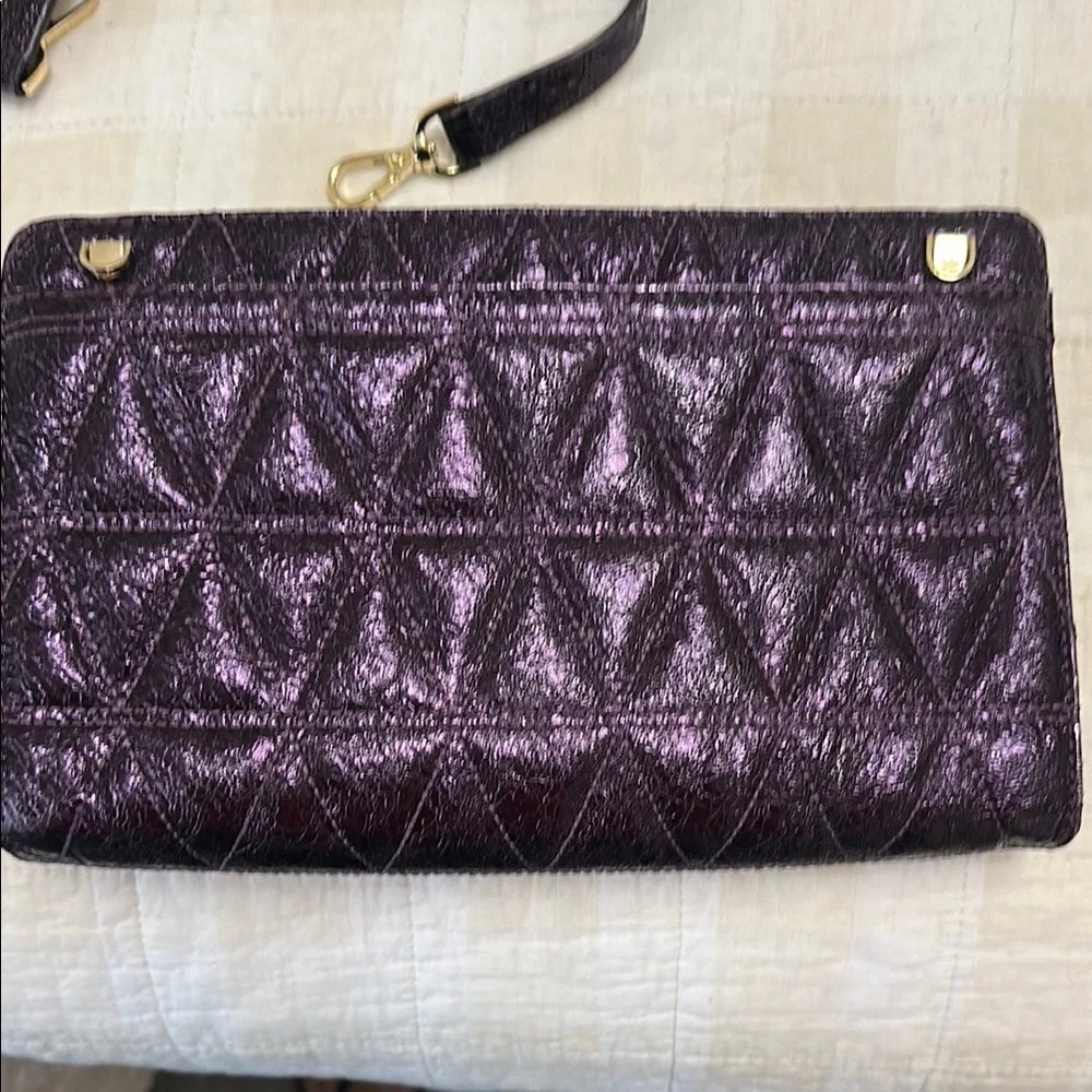 NWOT Michael Kors Purple Quilted Clutch with Gold Accents - Picture 4 of 6
